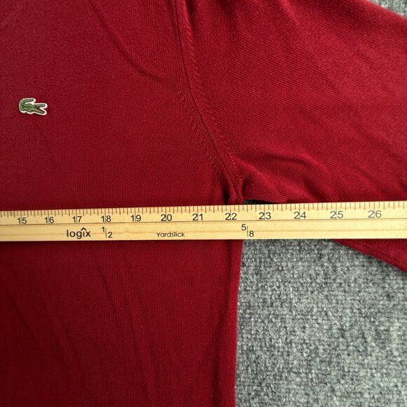 Lacoste Sweater Men Red V Neck Croc Logo Large Pullover Cotton Preppy Tennis - Picture 6 of 12